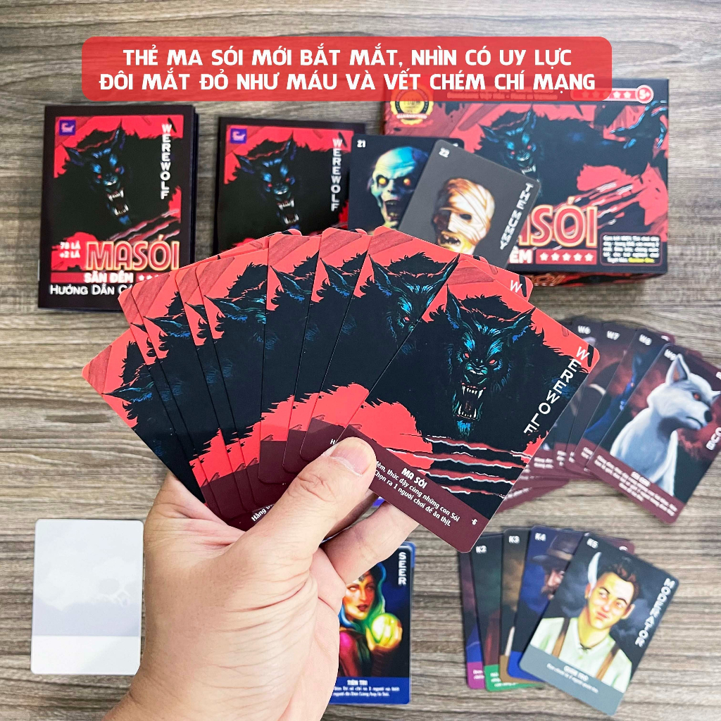 Board game việt hóa bài Ma Sói Săn Đêm - Werewoft - 80 lá - 78 lá tặng 2 thẻ mở rộng