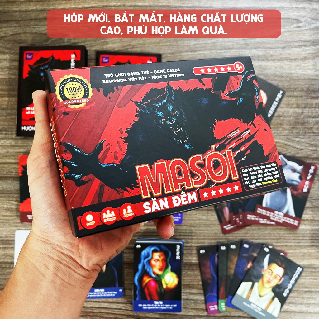Board game việt hóa bài Ma Sói Săn Đêm - Werewoft - 80 lá - 78 lá tặng 2 thẻ mở rộng