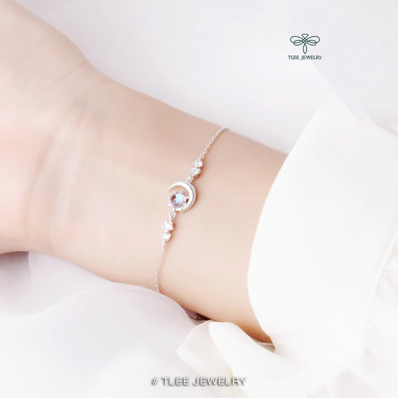 Ảnh Lắc tay bạc nữ TLEE mặt trăng moonstone nhân tạo cách điệu nữ tính TLEE JEWELRY LT0195 4