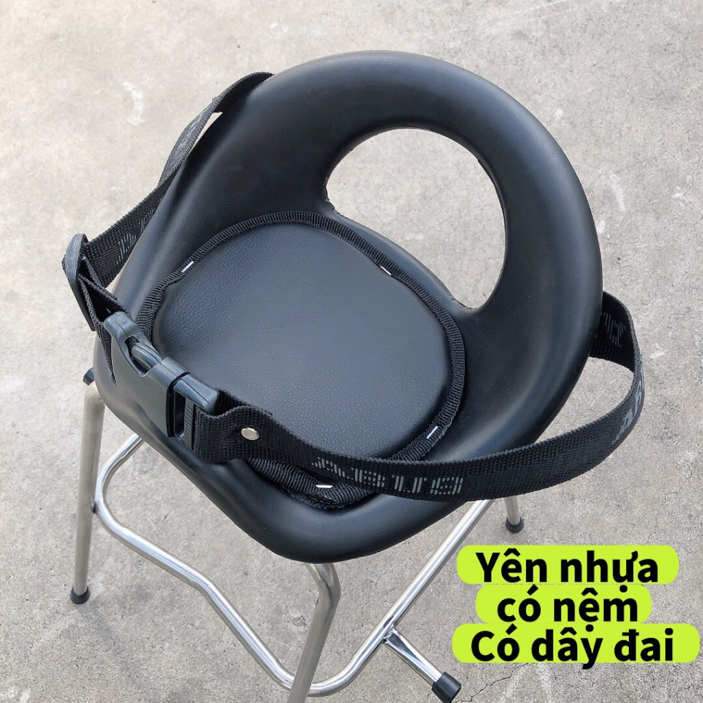 [ ĐÔN NHỰA NỆM ] [ĐÔN NHỰA NỆM] GHẾ ĐÔN GA INOX YÊN NHỰA NỆM – KÈM DÂY AN TOÀN CHO BÉ