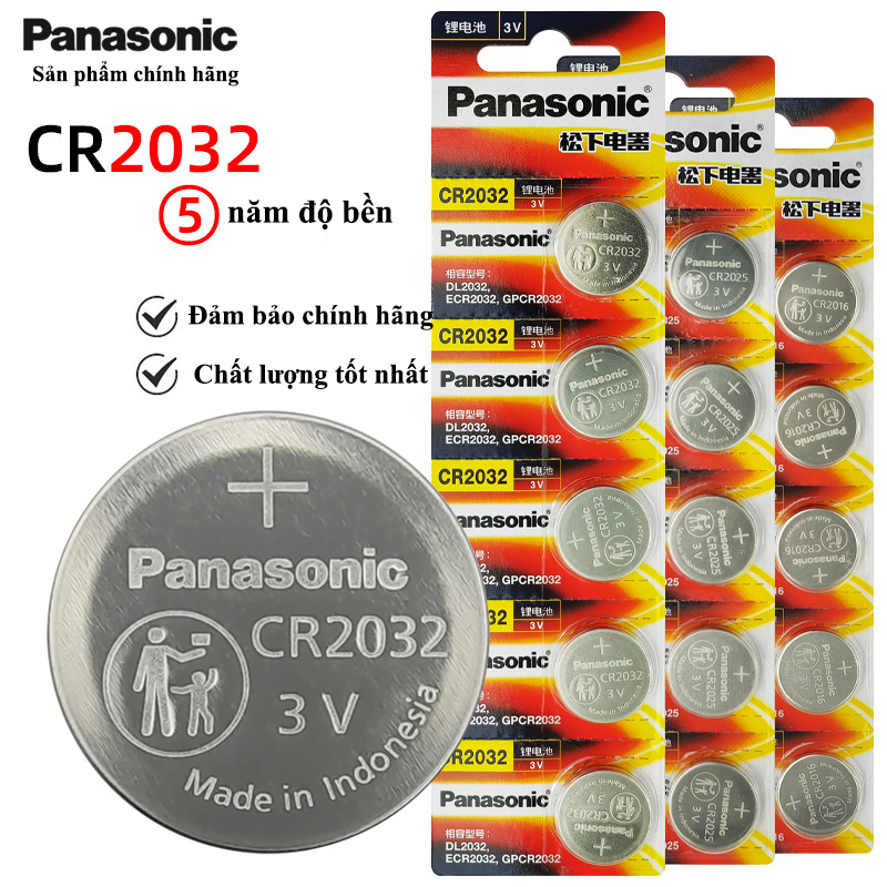 Vỉ 5 Viên Pin Cúc áo Panasonic CR2032 / CR2016 / CR1632 / CR2025 ...