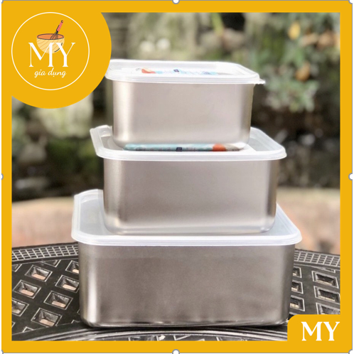 Hộp nox Có Nắp Nhựa đựng Thực Phẩm JAPAN (Nhật Bản) - Hộp Inox Có Nắp sâu _ cạn đủ size