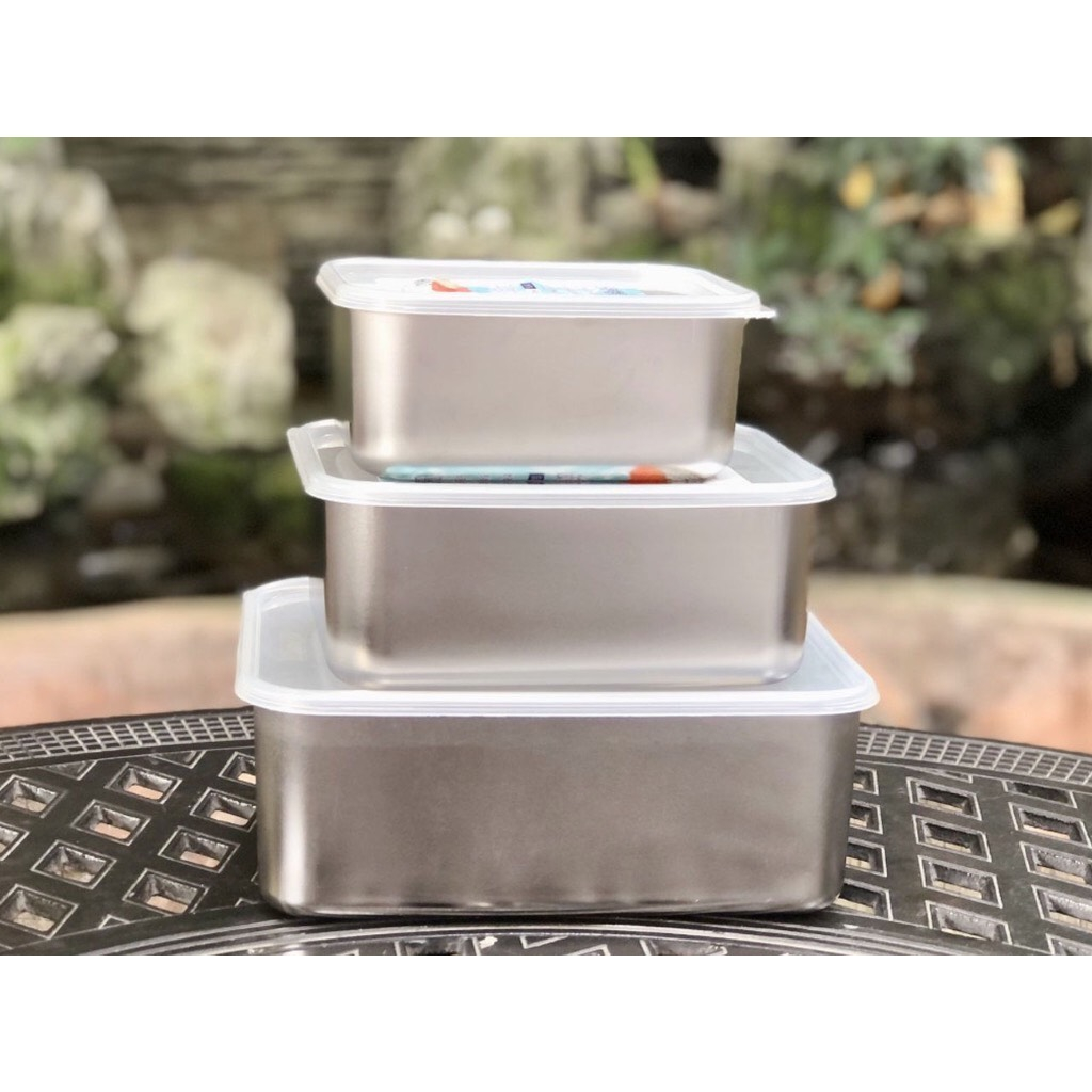 Hộp nox Có Nắp Nhựa đựng Thực Phẩm JAPAN (Nhật Bản) - Hộp Inox Có Nắp sâu _ cạn đủ size