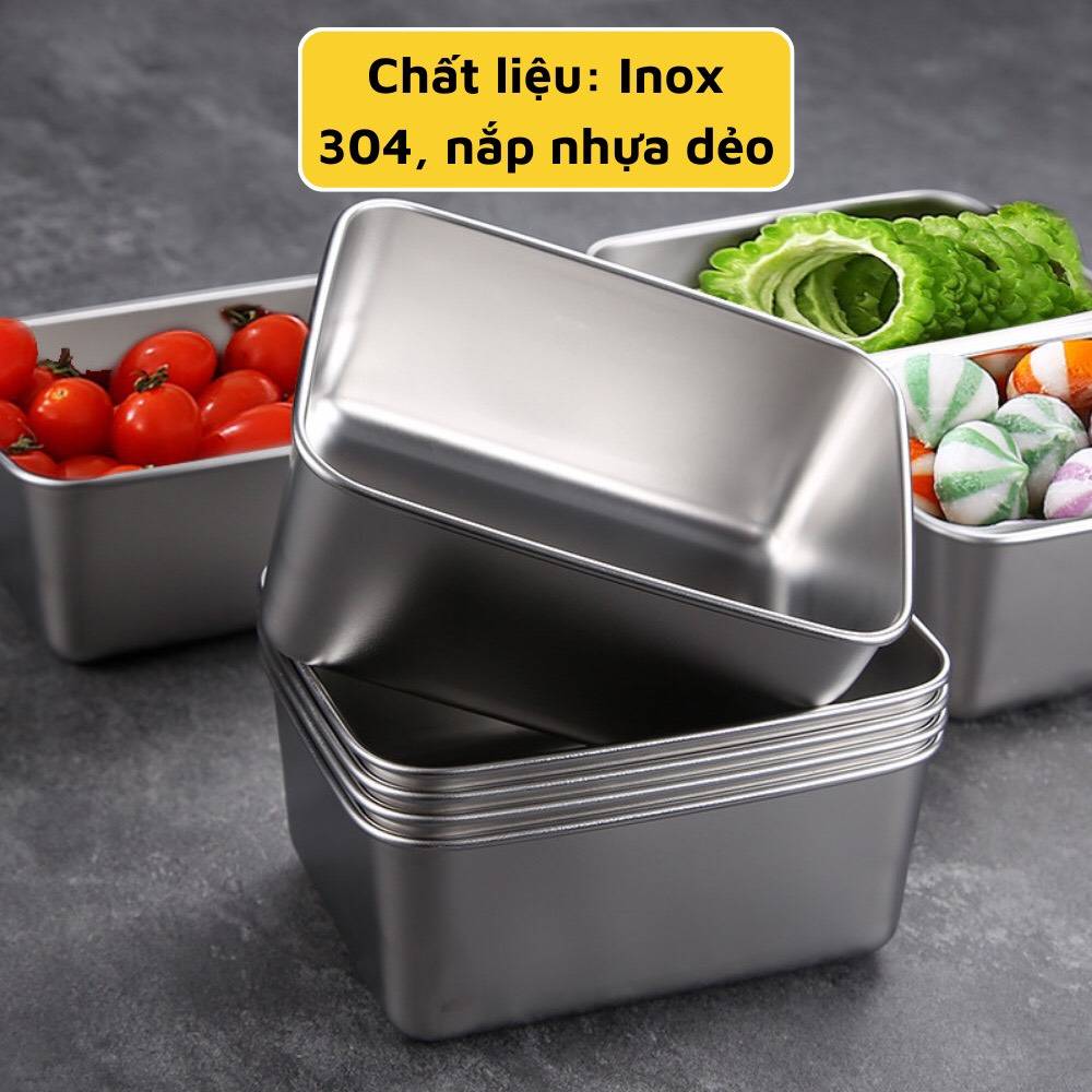 Hộp nox Có Nắp Nhựa đựng Thực Phẩm JAPAN (Nhật Bản) - Hộp Inox Có Nắp sâu _ cạn đủ size