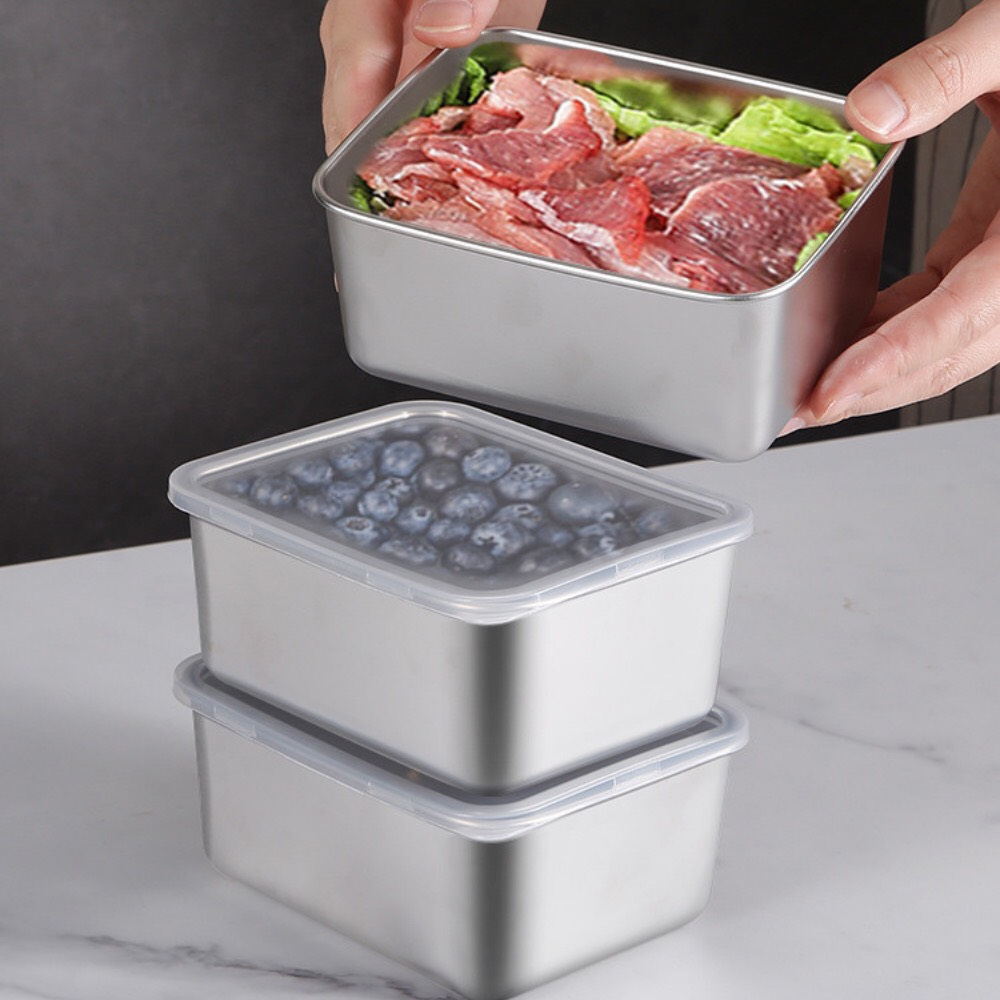 Hộp nox Có Nắp Nhựa đựng Thực Phẩm JAPAN (Nhật Bản) - Hộp Inox Có Nắp sâu _ cạn đủ size