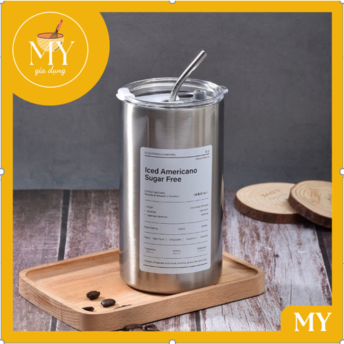Ly giữ nhiệt  Inox 304 600ml cao cấp không gỉ,ly giữ nhiệt có ống hút  ICED AMERRCANO