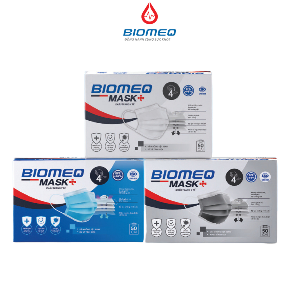 Gói 10 chiếc Khẩu trang y tế Biomeq Mask+ 4 lớp kháng khuẩn, hiệu quả ...