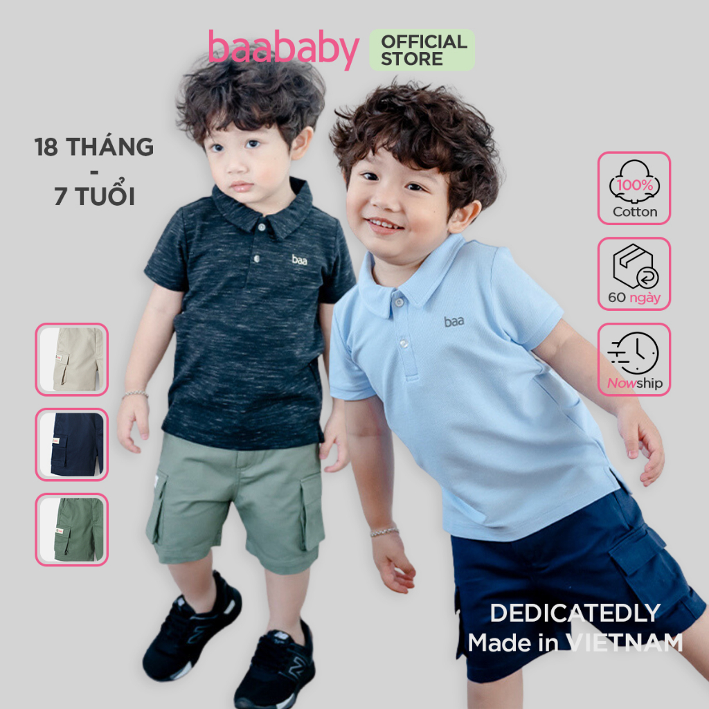 Quần short bé trai BAA BABY quần khakis, quần sooc bé trai túi hộp cao cấp cho bé từ 1 tuổi - 7 tuổi