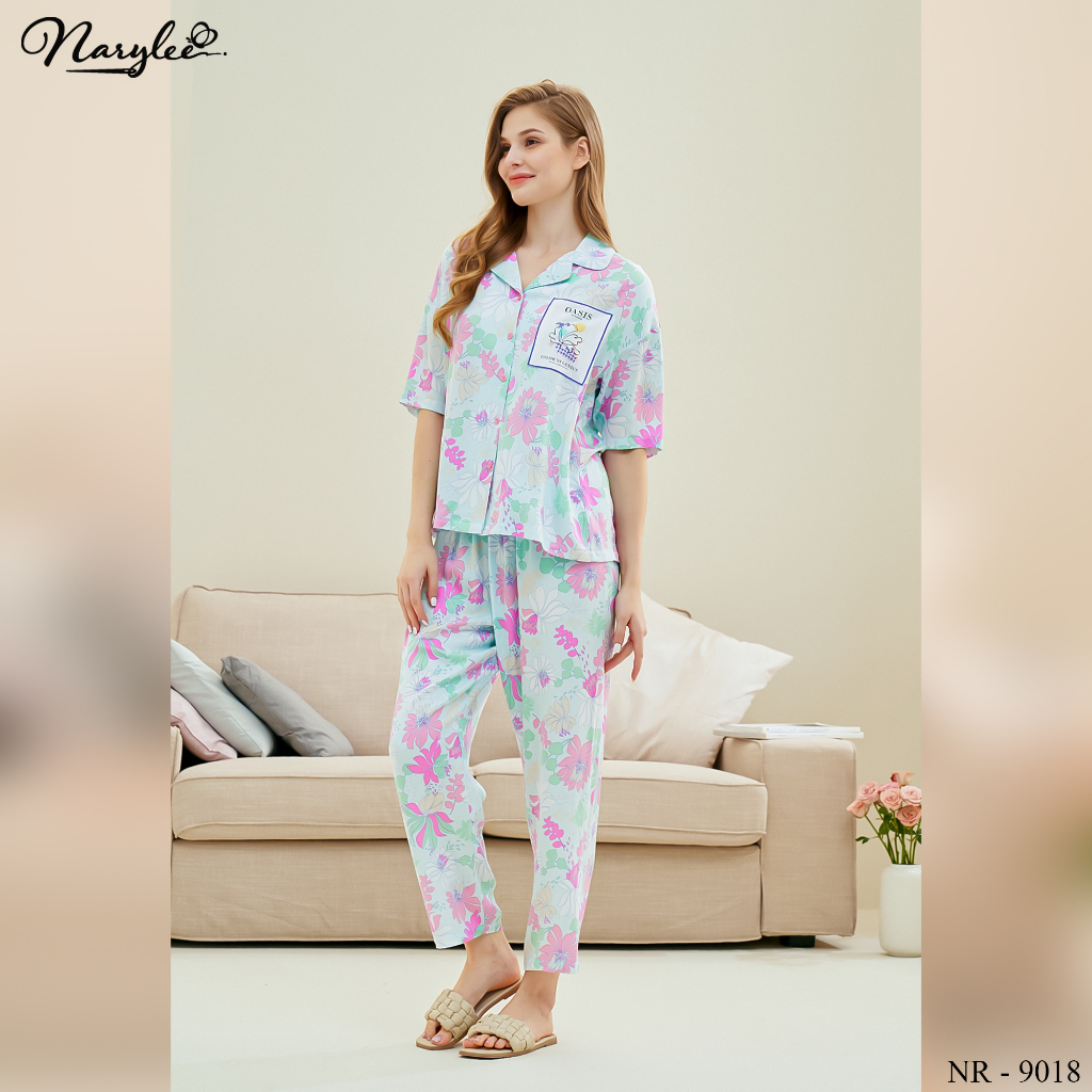Pyjama lụa băng áo cộc quần dài chỉn chu, thanh lịch thương hiệu NARYLEE NR-9018