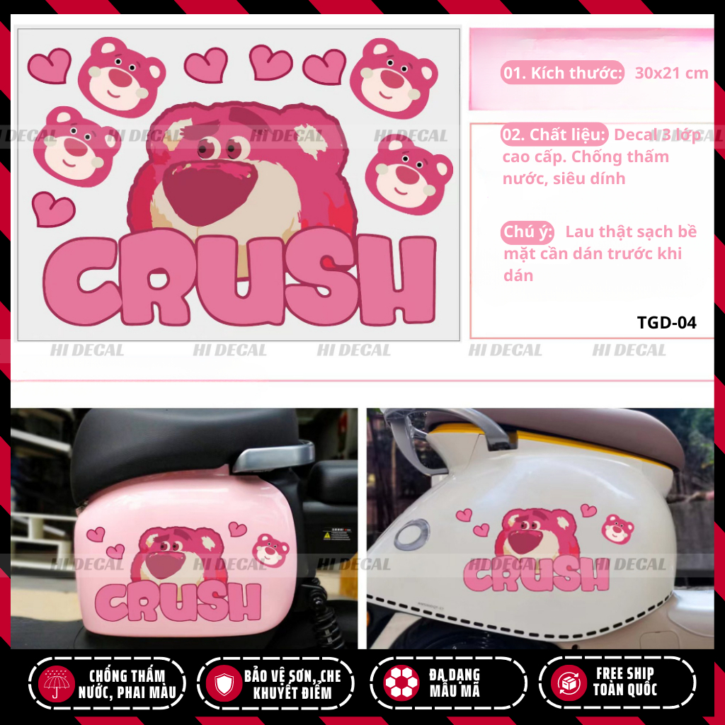 Sticker tem gấu dâu lotso dán xe dán điện thoại | TMN-H005 | Decal cao cấp chống nước, chống phai màu
