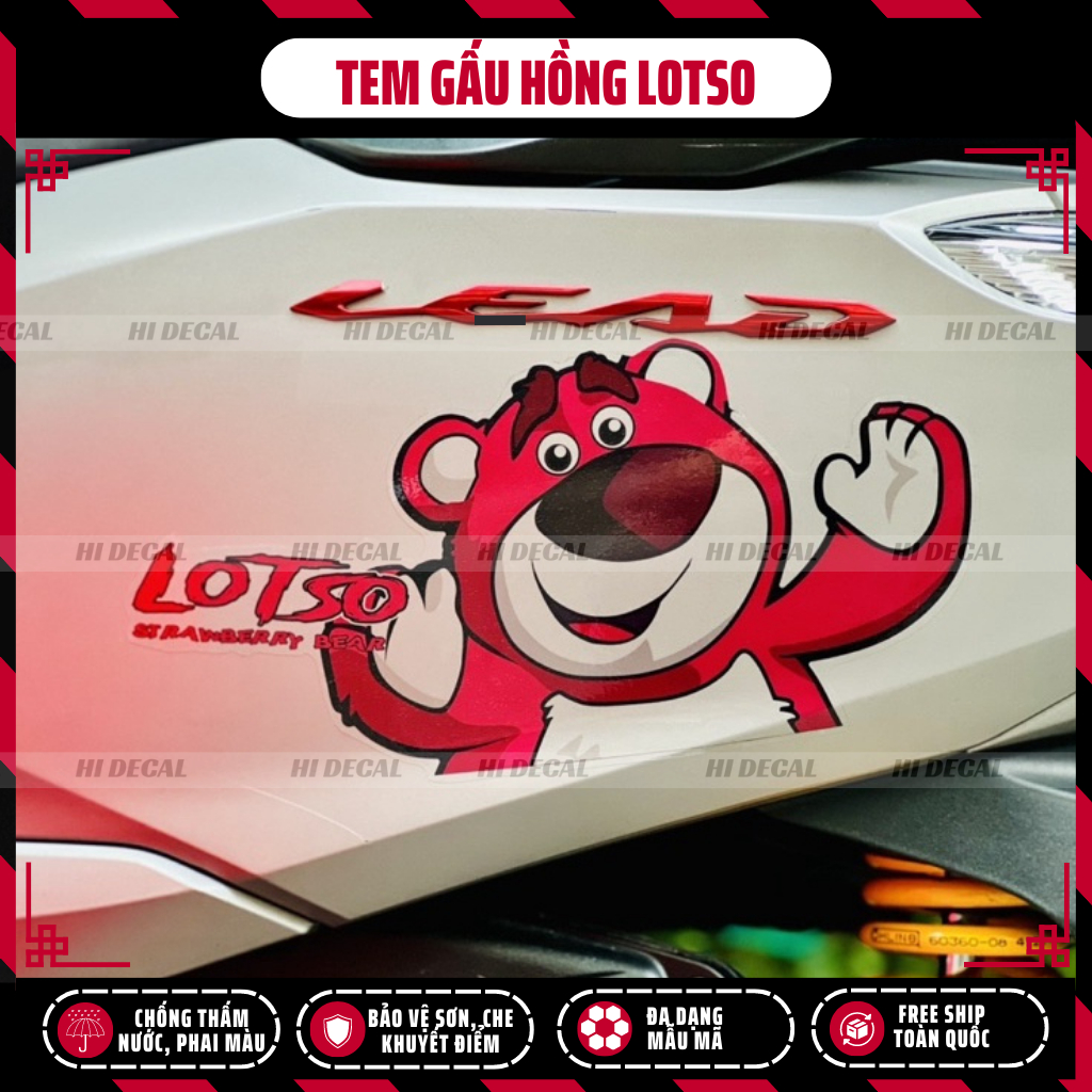 Tem Gấu Dâu Losto dán xe SH Wave Sirius Honda Yamaha | TMN-H005 | Decal cao cấp chống nước, chống phai màu