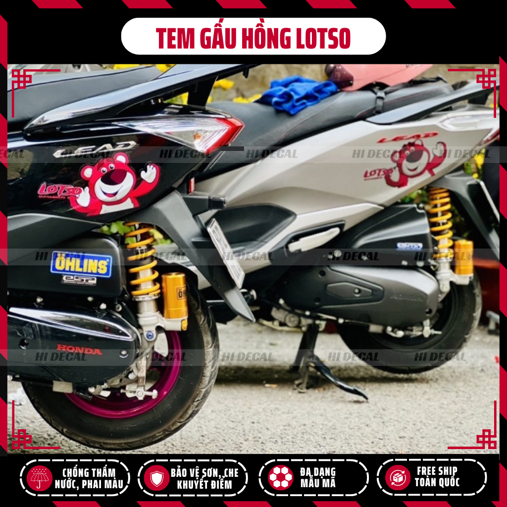 Tem Gấu Dâu Losto dán xe SH Wave Sirius Honda Yamaha | TMN-H005 | Decal cao cấp chống nước, chống phai màu