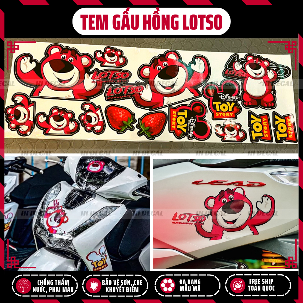 Tem Gấu Dâu Losto dán xe SH Wave Sirius Honda Yamaha | TMN-H005 | Decal cao cấp chống nước, chống phai màu