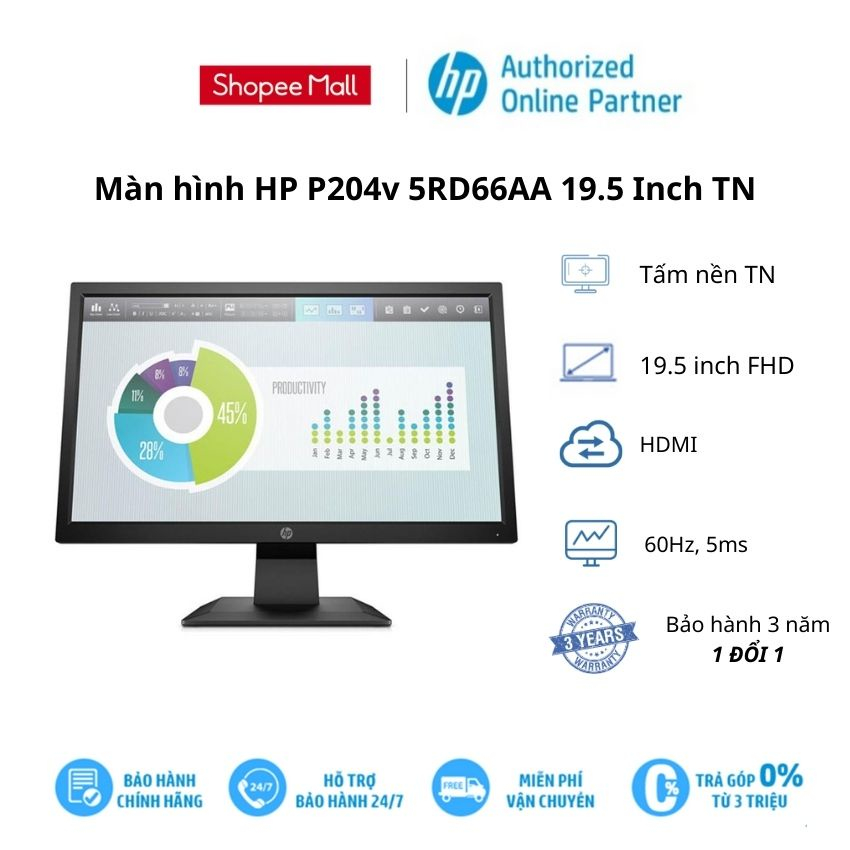 [Mã BMLTA35 giảm đến 35K đơn 99K] Màn hình vi tính HP P204v,19.5-inch Monitor,3Y WTY_5RD66AA - Hàng Chính Hãng