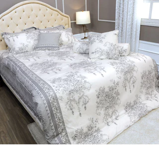 1m6*2m Everon drap ga phủ, bộ chăn ga gối màu trắng in họa tiết ghi chất Modal sồi giảm giá EPM 20065