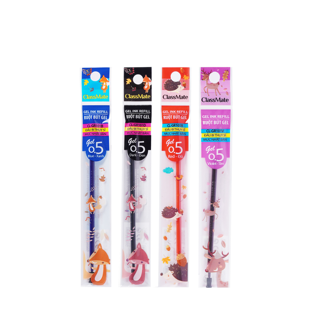 Ngòi Bút Gel Nắp CLASSMATE Ruột Bút Gel 0.5mm 4 Màu Xanh Đen Tím Đỏ, Nét Trơn, Đều Mực, Màu Tươi Và Nhanh Khô CL-GR101