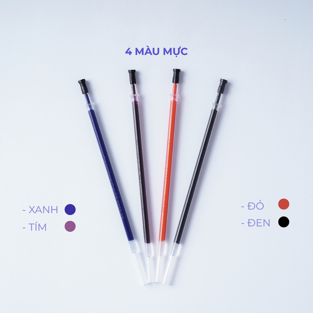 Ngòi Bút Gel Nắp CLASSMATE Ruột Bút Gel 0.5mm 4 Màu Xanh Đen Tím Đỏ, Nét Trơn, Đều Mực, Màu Tươi Và Nhanh Khô CL-GR101