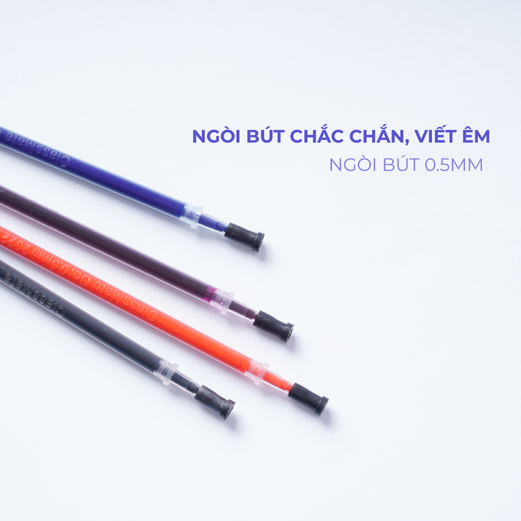 Ngòi Bút Gel Nắp CLASSMATE Ruột Bút Gel 0.5mm 4 Màu Xanh Đen Tím Đỏ, Nét Trơn, Đều Mực, Màu Tươi Và Nhanh Khô CL-GR101