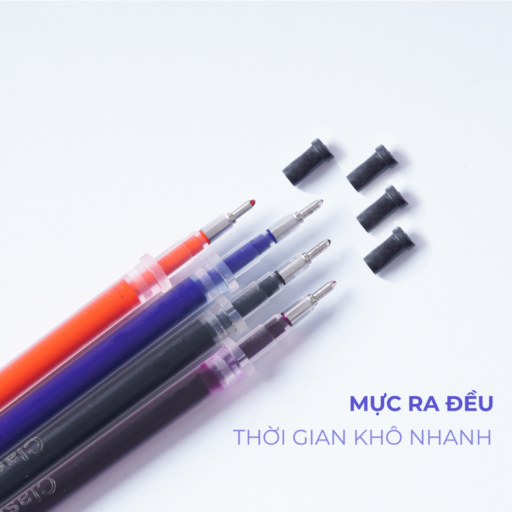 Ngòi Bút Gel Nắp CLASSMATE Ruột Bút Gel 0.5mm 4 Màu Xanh Đen Tím Đỏ, Nét Trơn, Đều Mực, Màu Tươi Và Nhanh Khô CL-GR101