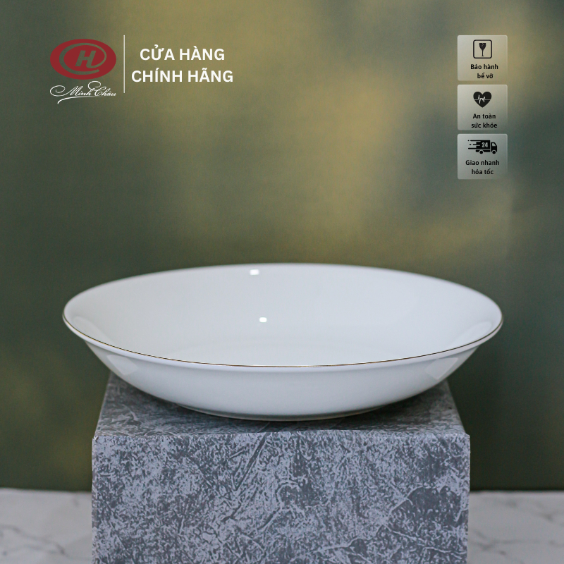 [Sứ Siêu Nhẹ] Đĩa Loe Sứ Viền Vàng 12K - Sứ Minh Châu BONE-DL08VV