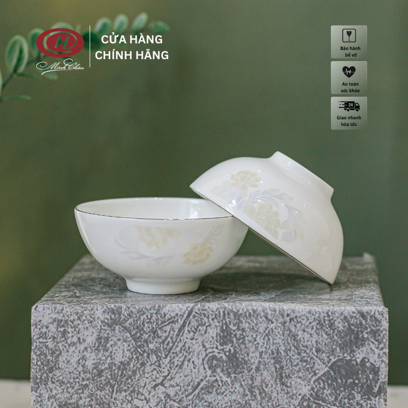 [Sứ Siêu Nhẹ] BÁT CHẤM NHỎ Sứ Xương Hoa Kẻ Vàng - Sứ Minh Châu - BONE-C03KVH
