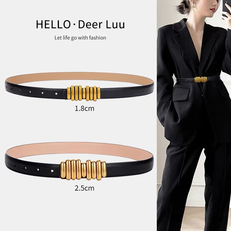 Đai váy bản nhỏ 1.3cm DV04 Dây thắt lưng da nữ dây nịt váy áo vest Blazer dạ size nhỏ da đẹp nốt nhạc mặt vàng Horizon