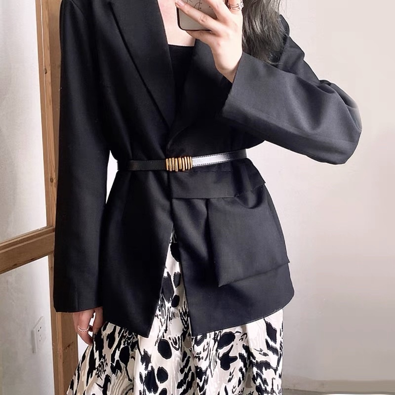 Đai váy bản nhỏ 1.3cm DV04 Dây thắt lưng da nữ dây nịt váy áo vest Blazer dạ size nhỏ da đẹp nốt nhạc mặt vàng Horizon