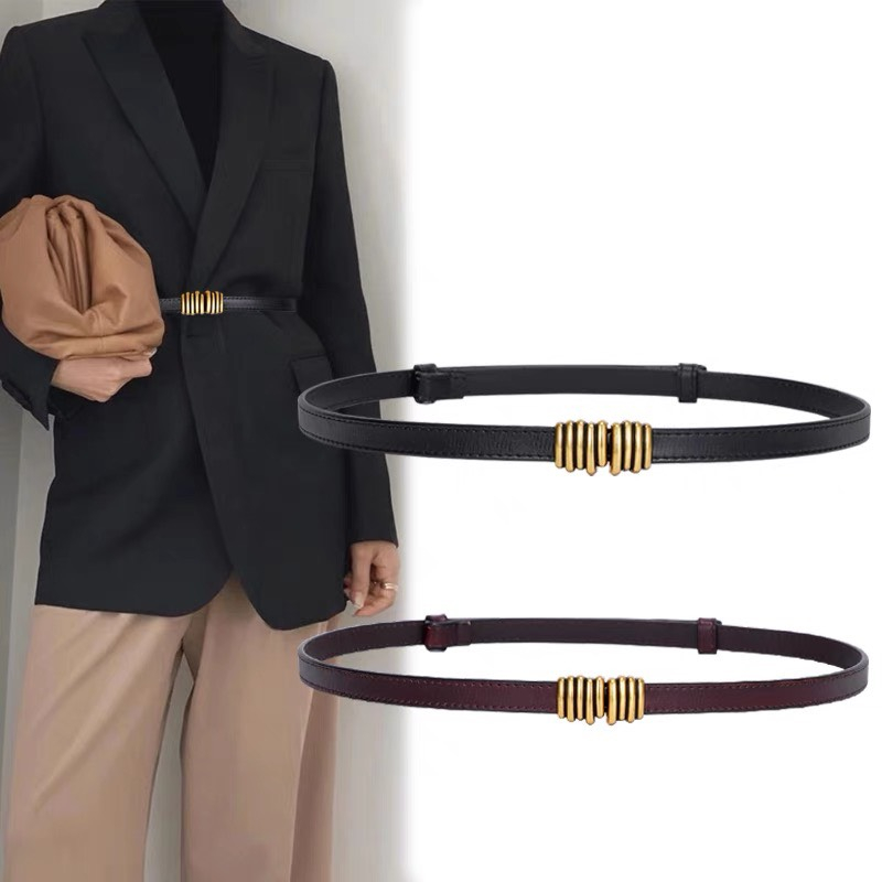 Đai váy bản nhỏ 1.3cm DV04 Dây thắt lưng da nữ dây nịt váy áo vest Blazer dạ size nhỏ da đẹp nốt nhạc mặt vàng Horizon