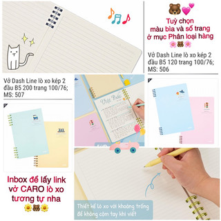 KLONG - Vở Dash Line lò xo kép 2 đầu B5 120 trang / 200 trang 100/76; MS: 506 - 507 🐻💕