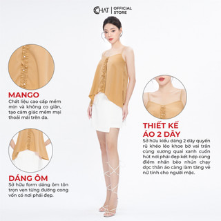 Áo 2 Dây 𝐂𝐂𝐇𝐀𝐓 Kiểu Phối Đai Nẹp Dáng Suông Chất Mango Cao Cấp 92AAE2001ST