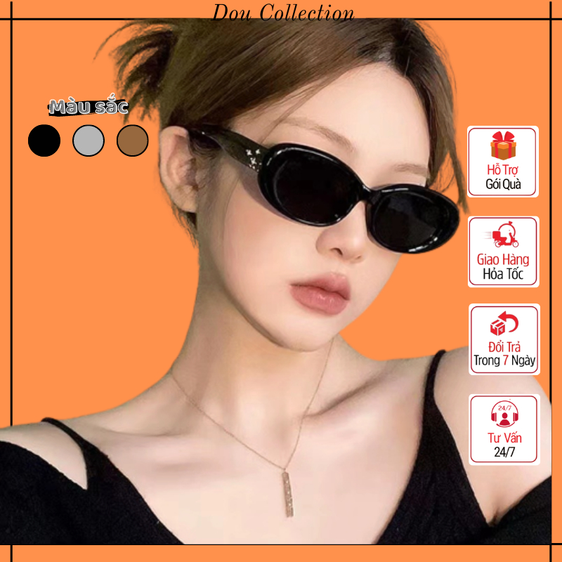 Kính mát ( Kính râm ) unisex nam nữ gọng oval nhựa chống tia UV phong ...