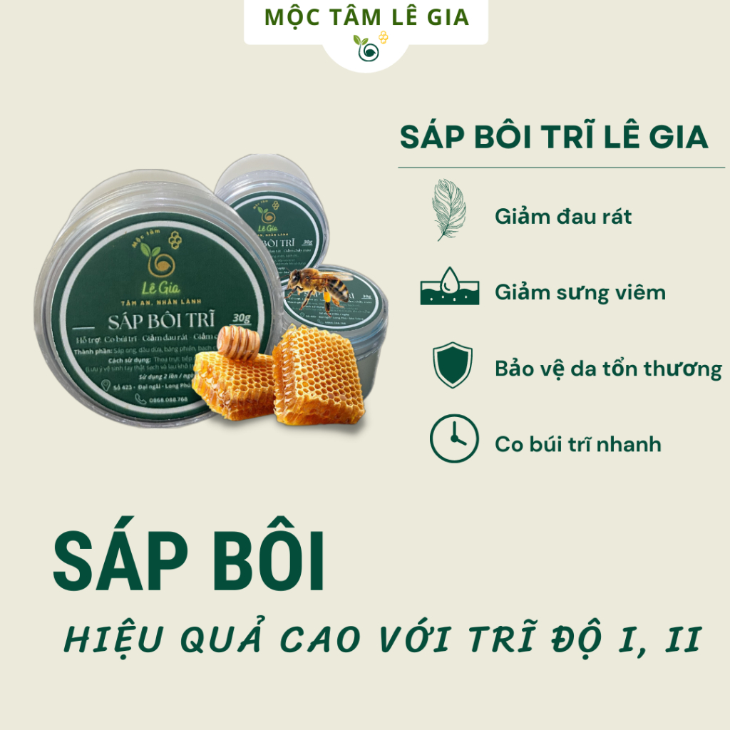 Kem sáp bôi trĩ Lê Gia teo trĩ nội, trĩ ngoại, hết táo bón, đau rát hậu môn 10g, 20g
