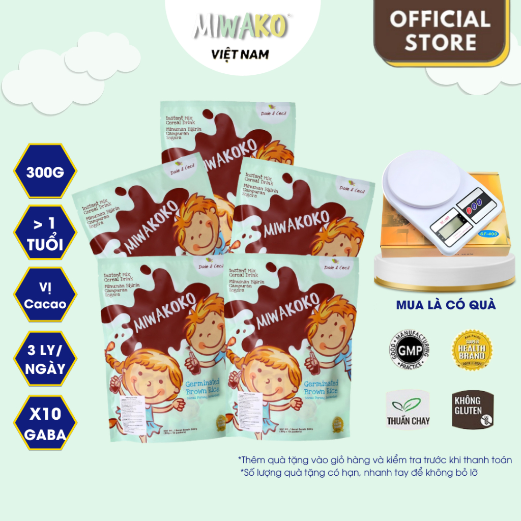 Sữa hạt thực vật hữu cơ Miwakoko vị cacao túi 300gr x 5 túi (1.5kg) - Miwako Việt Nam