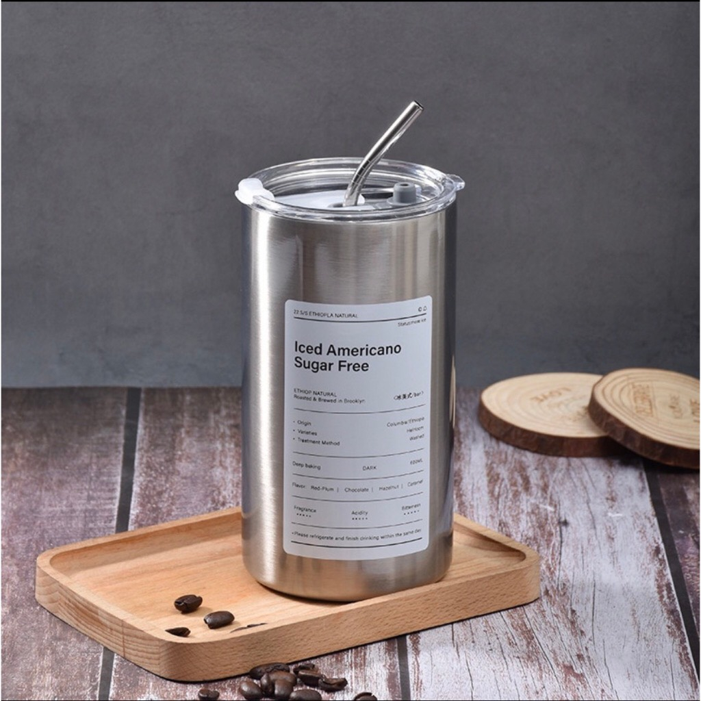 Ly giữ nhiệt  Inox 304 600ml cao cấp không gỉ,ly giữ nhiệt có ống hút  ICED AMERRCANO
