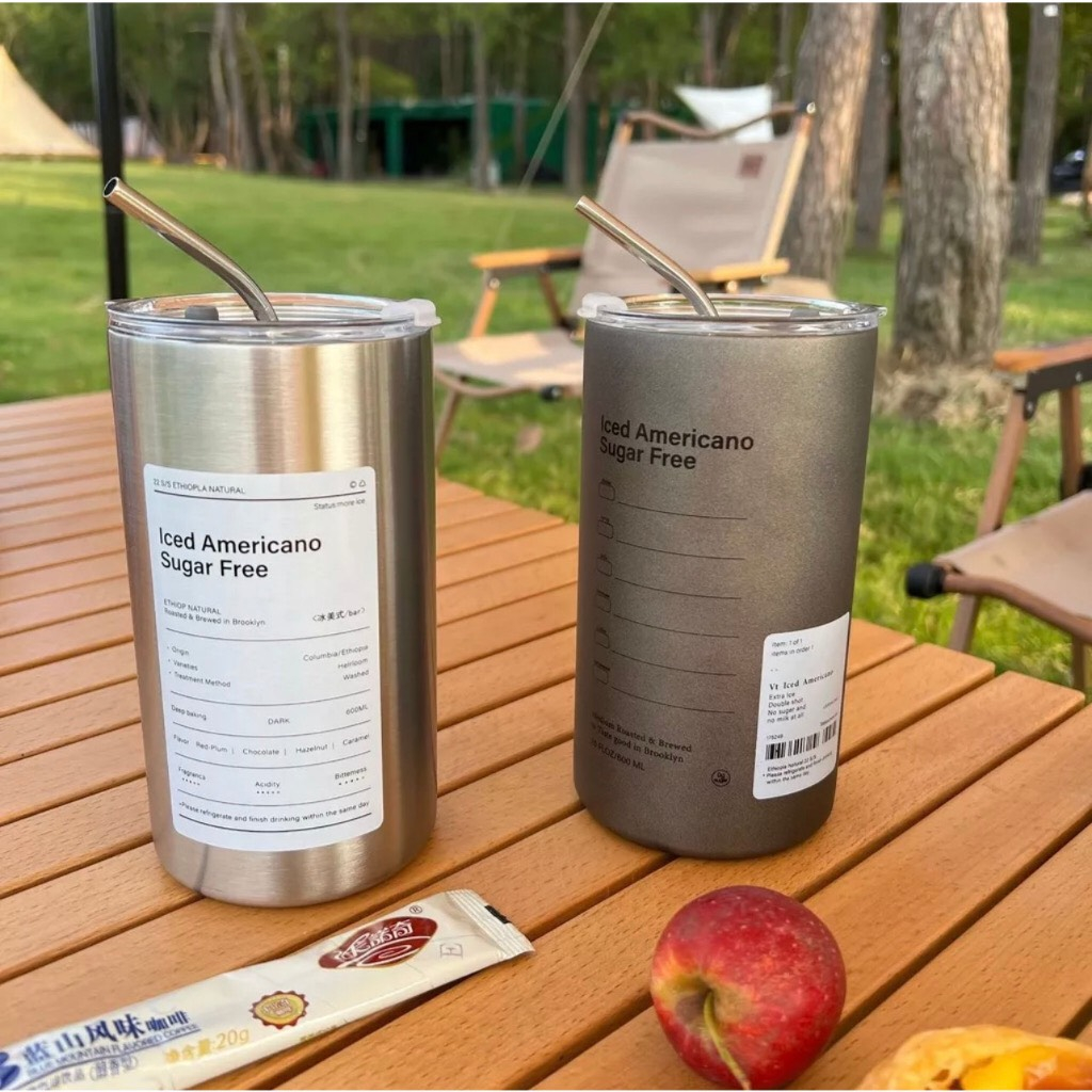 Ly giữ nhiệt  Inox 304 600ml cao cấp không gỉ,ly giữ nhiệt có ống hút  ICED AMERRCANO