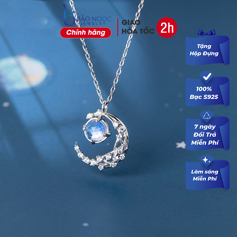 Dây chuyền bạc nữ 925 hình mặt trăng đá moonstone lấp lánh - DB2615 - Bảo Ngọc Jewelry