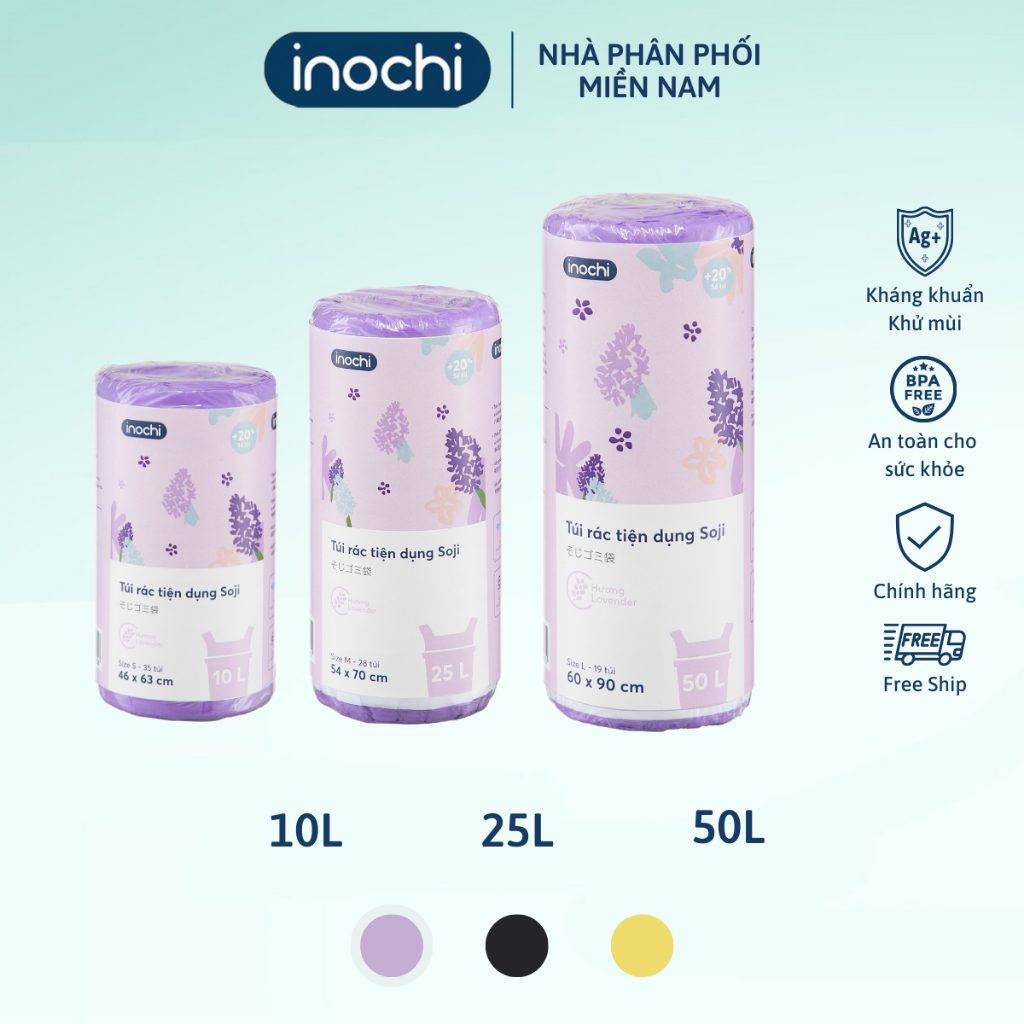 Túi đựng rác hương Lavender tự phân hủy sinh học, có quai Inochi Soji Nhật Bản, bao bịch, nilong đựng rác Vạn Phúc