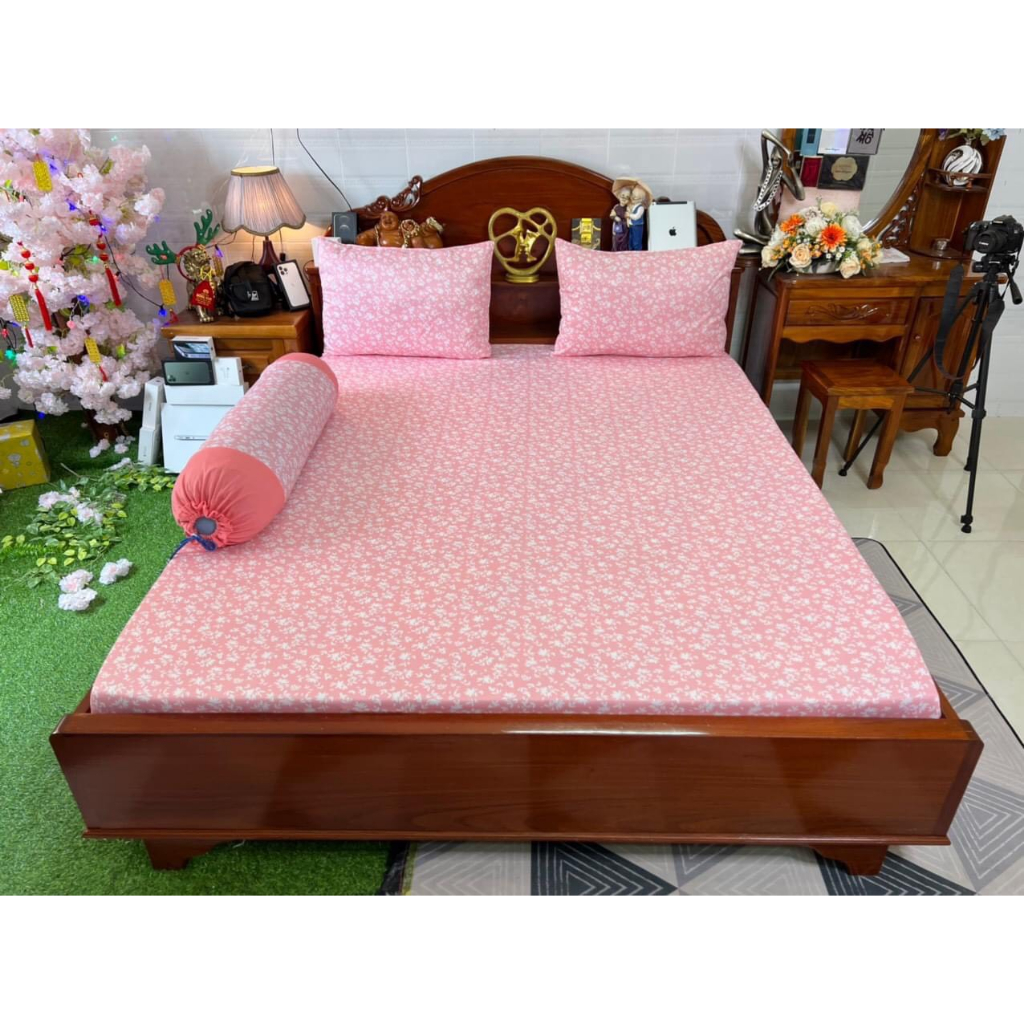 (ôm cột dây )Bộ ga thun hàn quốc mẫu Lá nhí, 4 món chưa kèm chăn rẻ đẹp, ga thun Vạn Phát/ thun lạnh hàn quốc