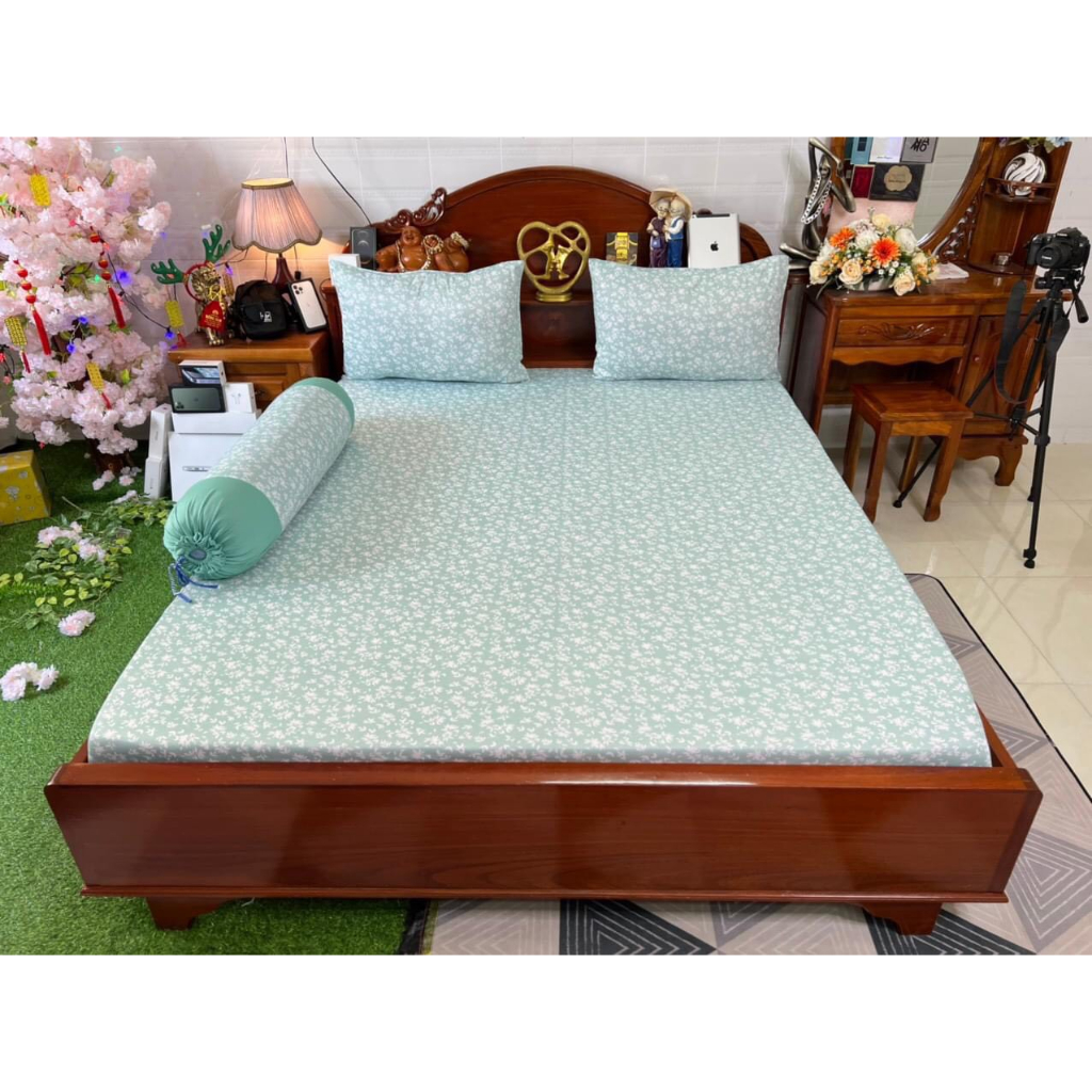 (ôm cột dây )Bộ ga thun hàn quốc mẫu Lá nhí, 4 món chưa kèm chăn rẻ đẹp, ga thun Vạn Phát/ thun lạnh hàn quốc