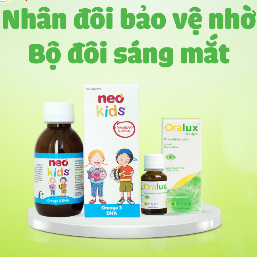 Bộ đôi Sáng mắt Neo Kids Omega 3 DHA và Oralux Drop - Giúp chống cận thị sớm cho bé, bảo vệ mắt cho bé