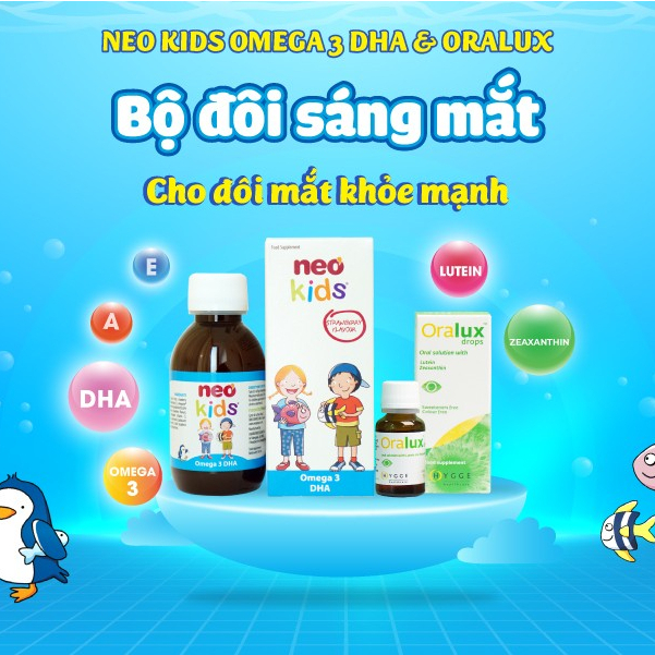 Bộ đôi Sáng mắt Neo Kids Omega 3 DHA và Oralux Drop - Giúp chống cận thị sớm cho bé, bảo vệ mắt cho bé
