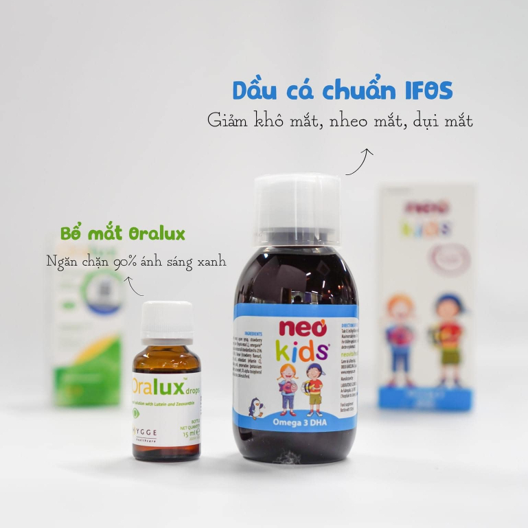 Bộ đôi Sáng mắt Neo Kids Omega 3 DHA và Oralux Drop - Giúp chống cận thị sớm cho bé, bảo vệ mắt cho bé