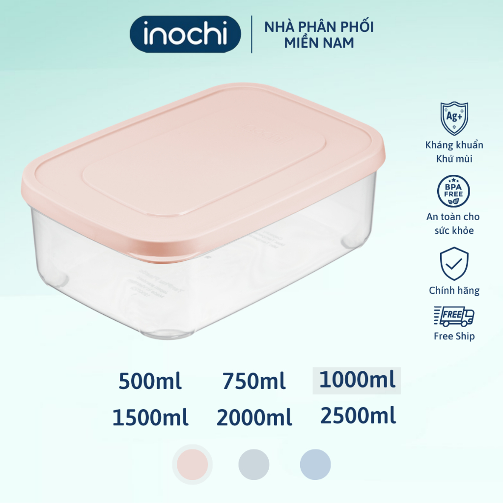 Ảnh Bộ 6 hộp thực phẩm chữ nhật inochi, Nhựa PP an toàn, chịu nhiệt 140 độ C, dễ tẩy rửa k bám mùi, hộp đựng cơm văn phòng 4