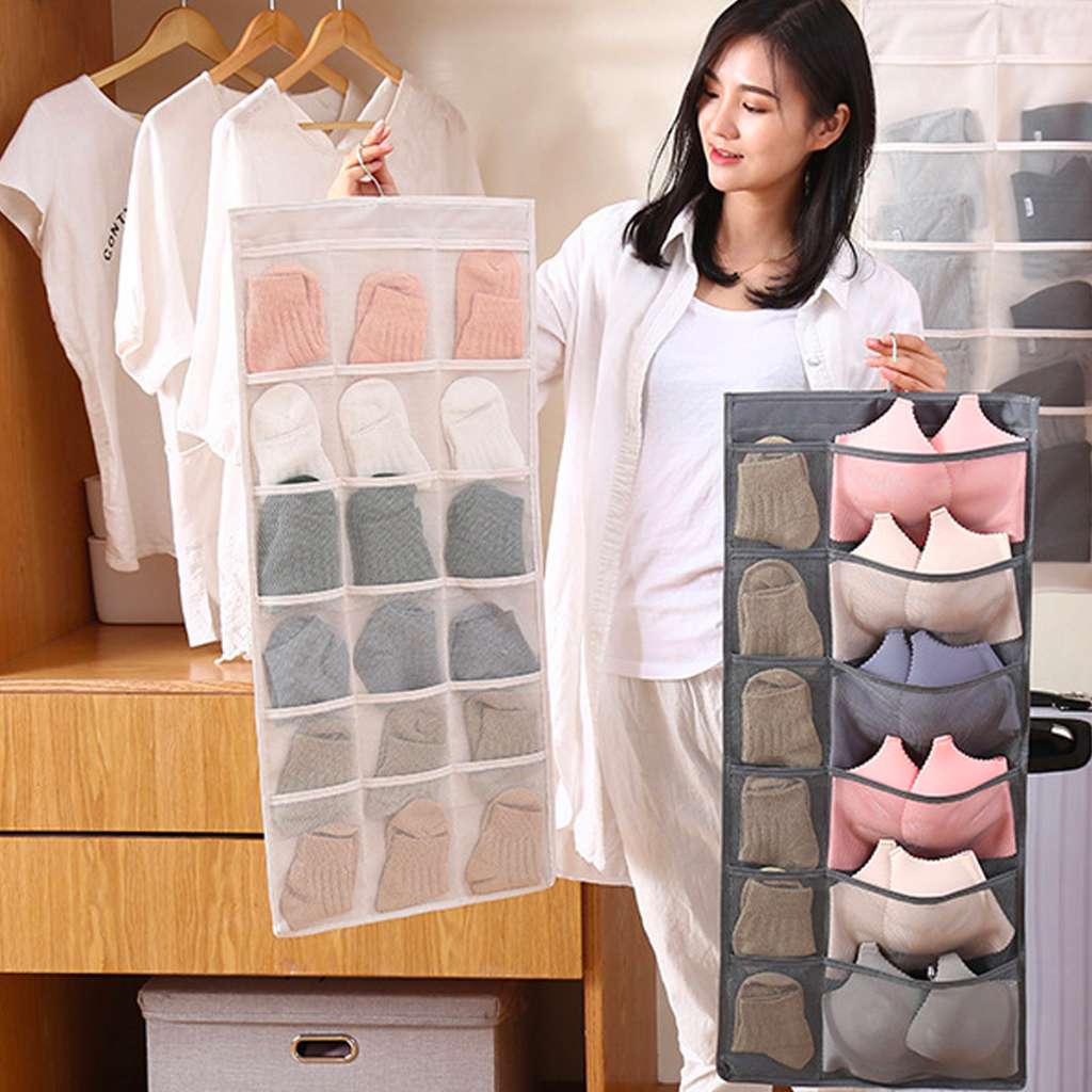 Túi Treo Đồ Lót Tất 2 Mặt JYoohome Đựng Quần Áo Lót Tất Vớ Đồ Dùng 2 Mặt Móc Treo Xoay 360