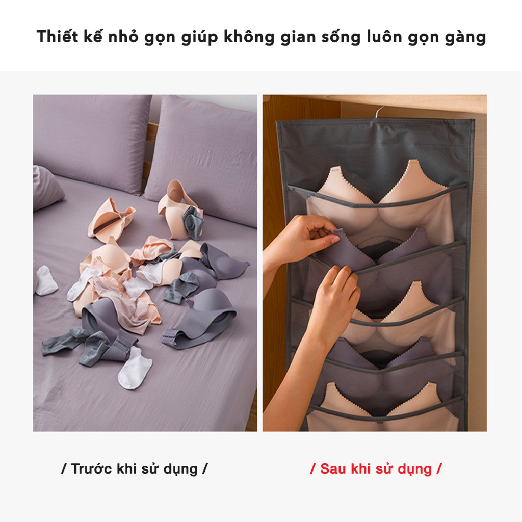 Túi Treo Đồ Lót Tất 2 Mặt JYoohome Đựng Quần Áo Lót Tất Vớ Đồ Dùng 2 Mặt Móc Treo Xoay 360
