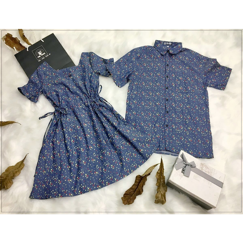 Combo Áo Sơ Mi Váy Gia Đình Fig Tree Denim Họa Tiết Siêu Xịn