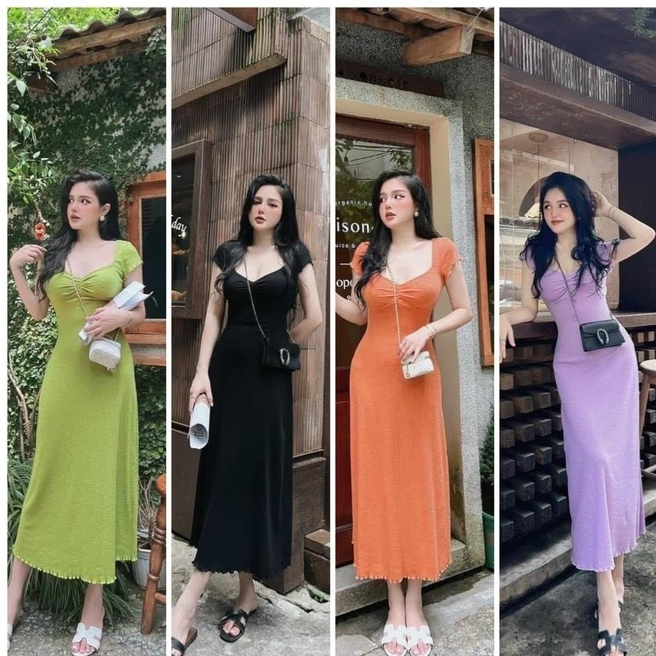 Đầm body nhúng ngực tay cánh tiên phom dài dáng xòe chất thun tâm nhập mã mới bãn chạy siêu tôn dáng