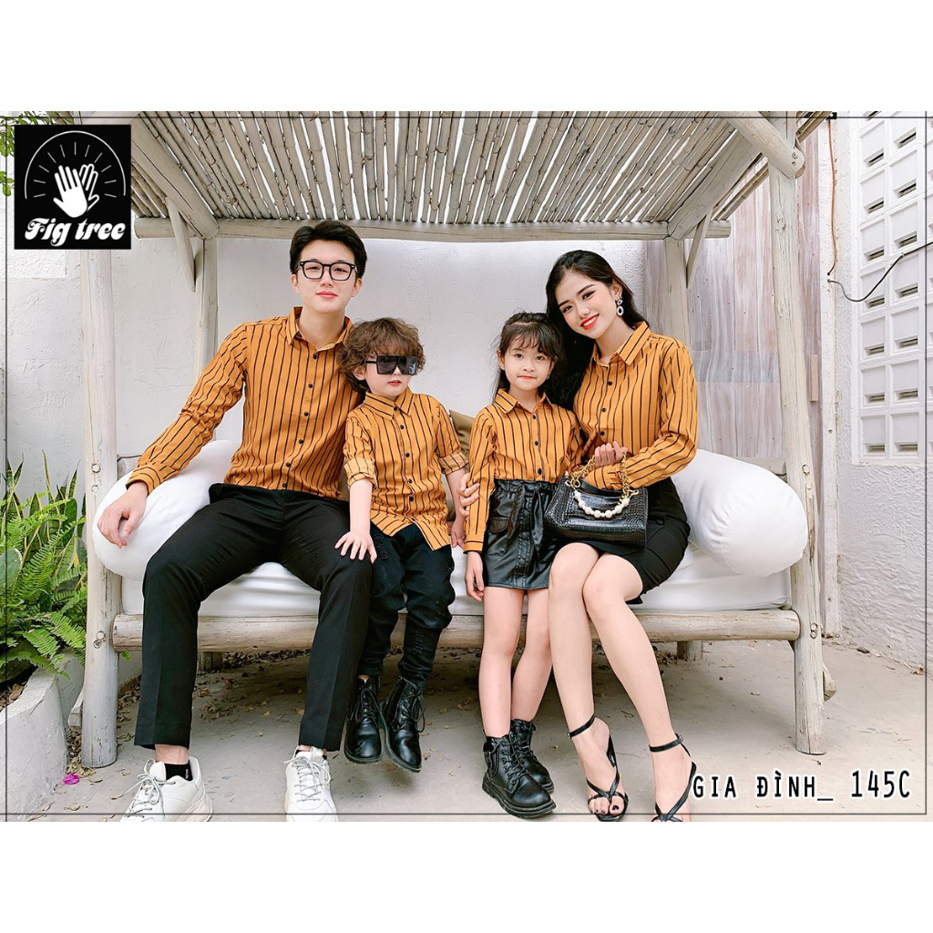 Set Áo Sơ Mi Gia Đình Fig Tree Sọc Vàng (Mã 145C)