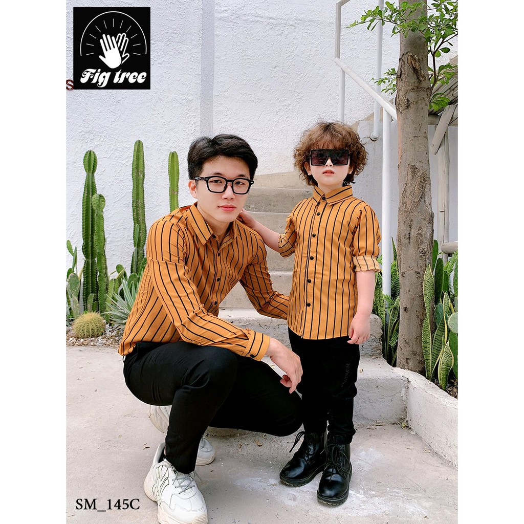 Set Áo Sơ Mi Gia Đình Fig Tree Sọc Vàng (Mã 145C)