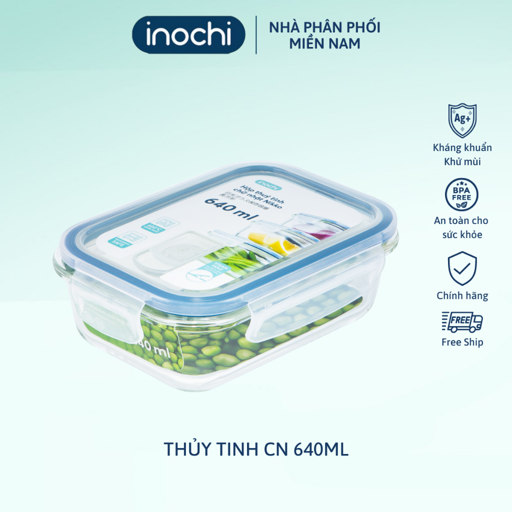 Ảnh Hộp thuỷ tinh chữ nhật Inochi Nikko 640 ml sử dụng được trong lò vi sóng, nắp đậy thông minh thiết kế thoát nhiệt 1